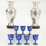 Grp: 7 Chinese Silver Enamel Cups & 2 Vases