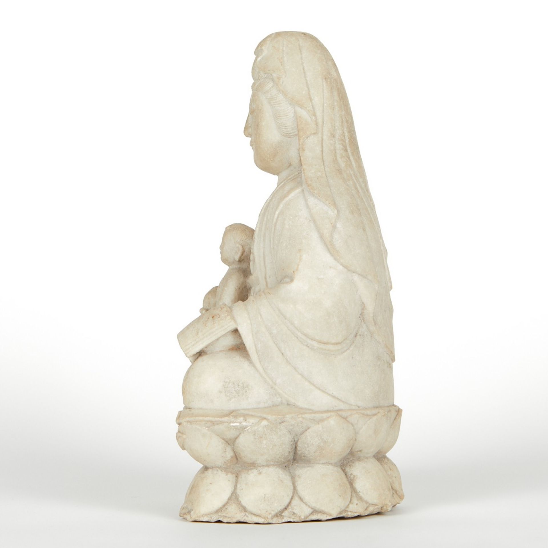 20th c. Stone Carved Guanyin & Baby - Image 3 of 8