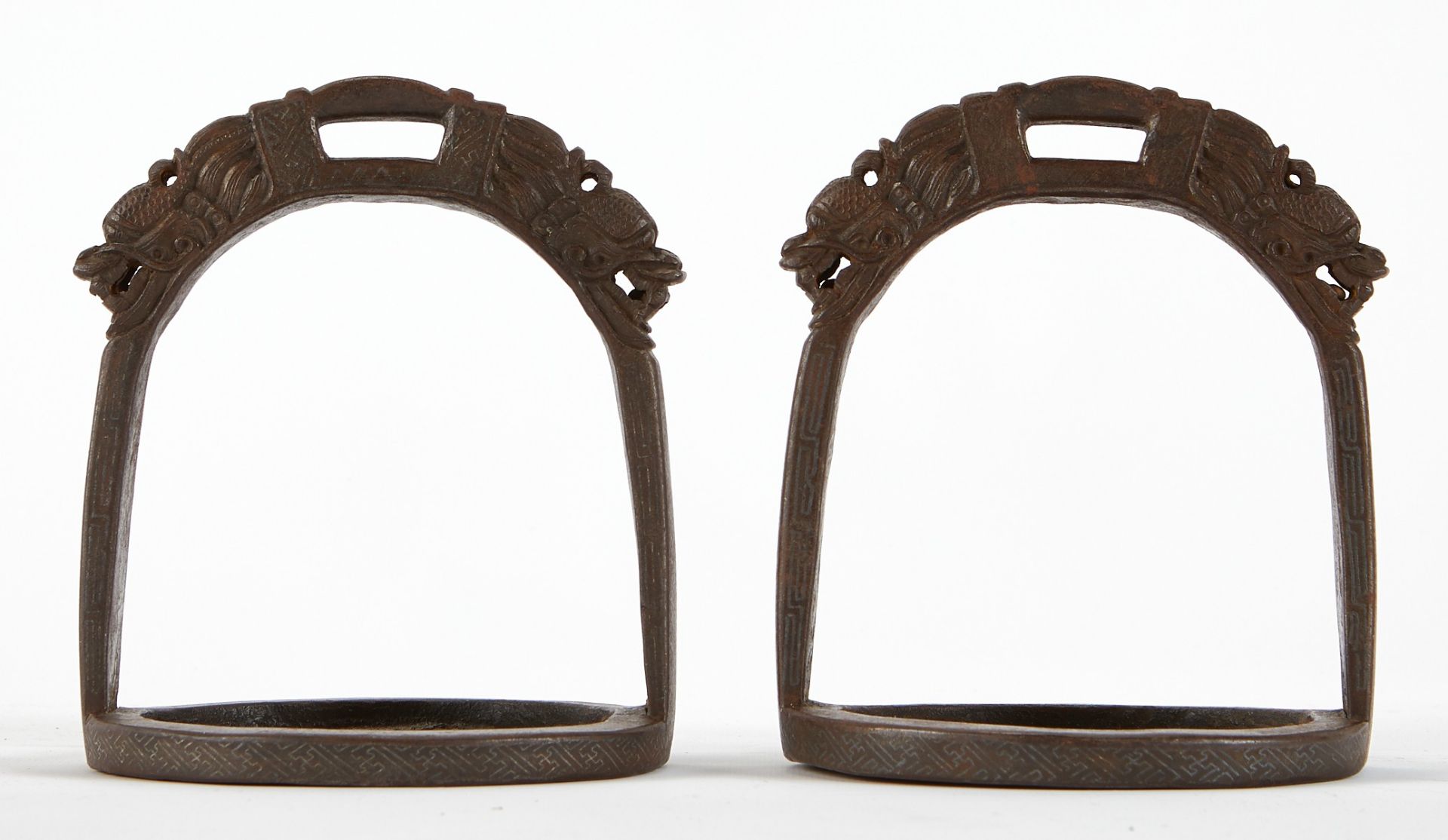 Pr Chinese Inlaid Bronze Stirrups - Image 4 of 7