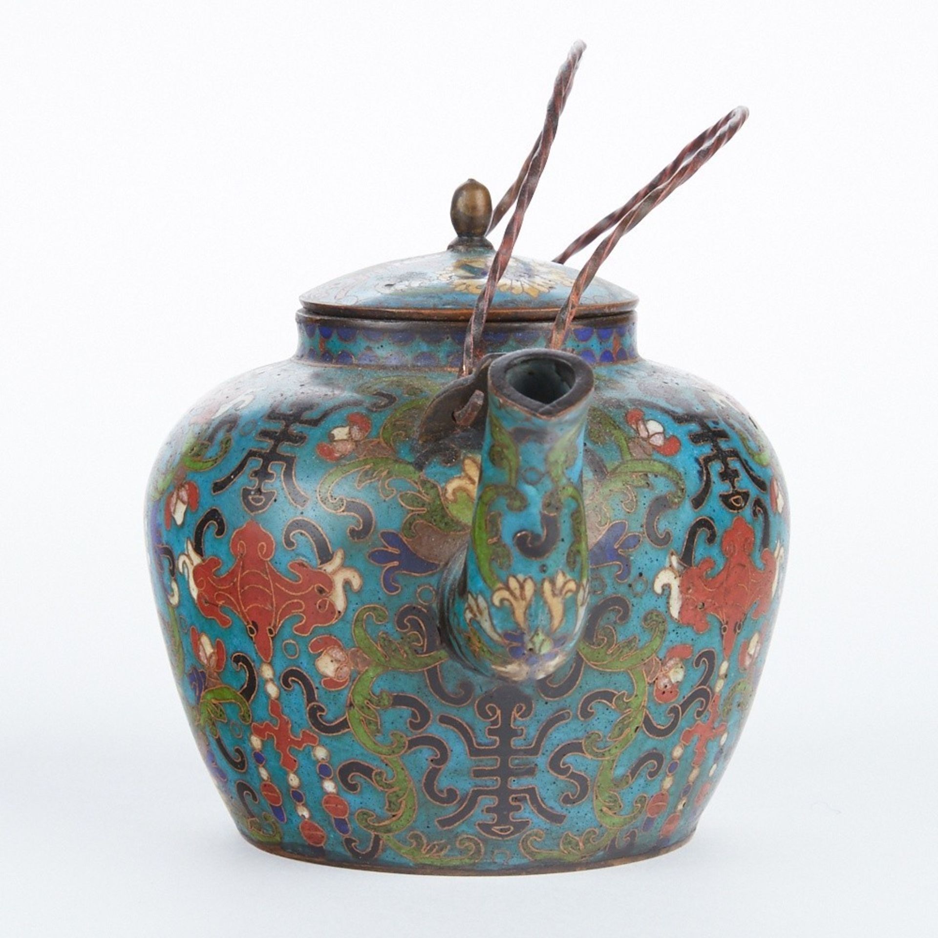 Antique Chinese Cloisonne Teapot - Marked - Bild 3 aus 8