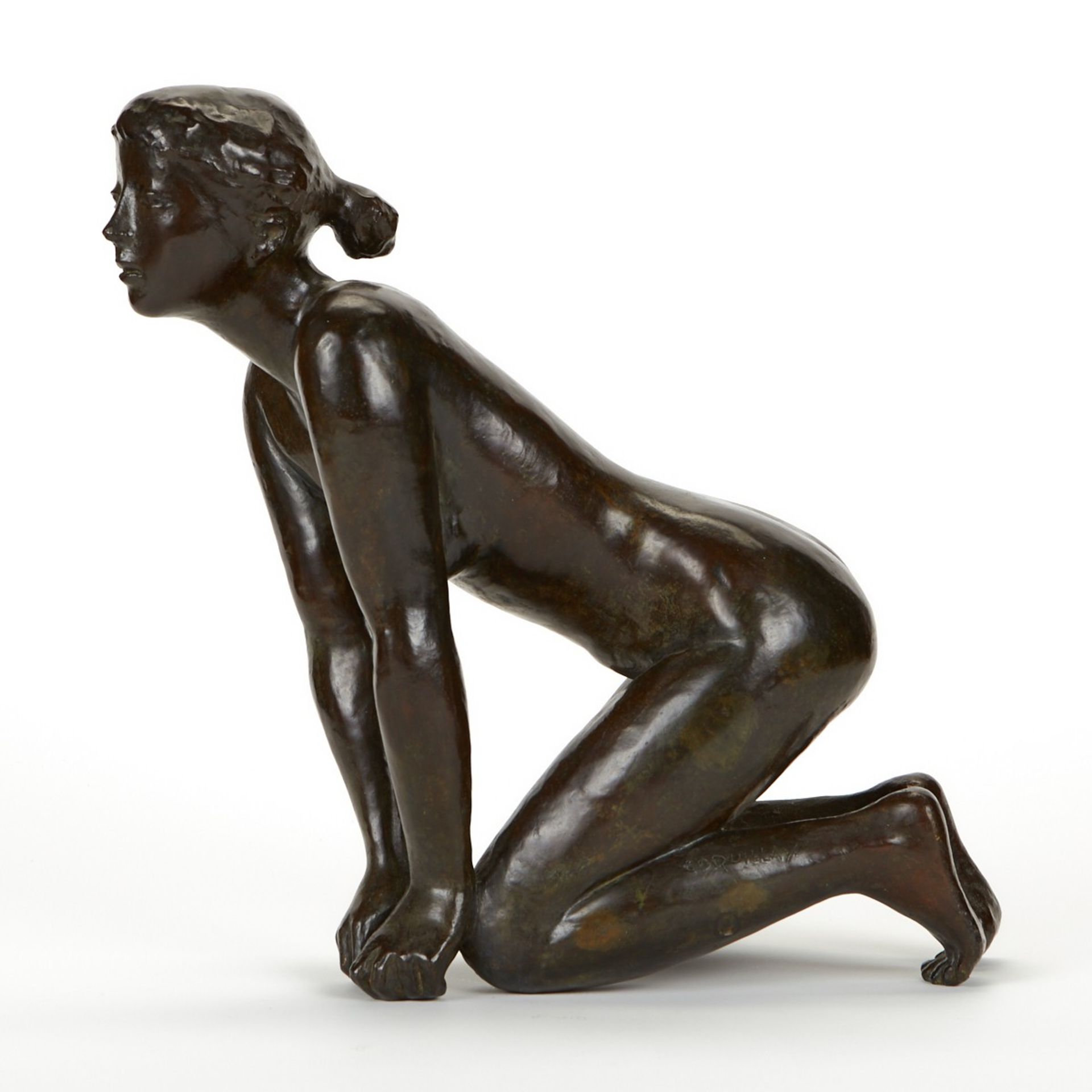 Jacques Coquillay Bronze Sculpture Kneeling Girl - Image 4 of 8