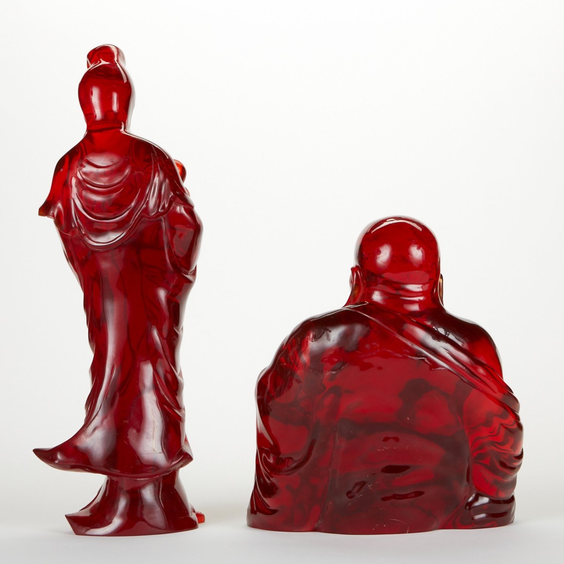 Pr. Faux Amber Composite Guanyin & Buddha Figure - Damaged - Bild 3 aus 8
