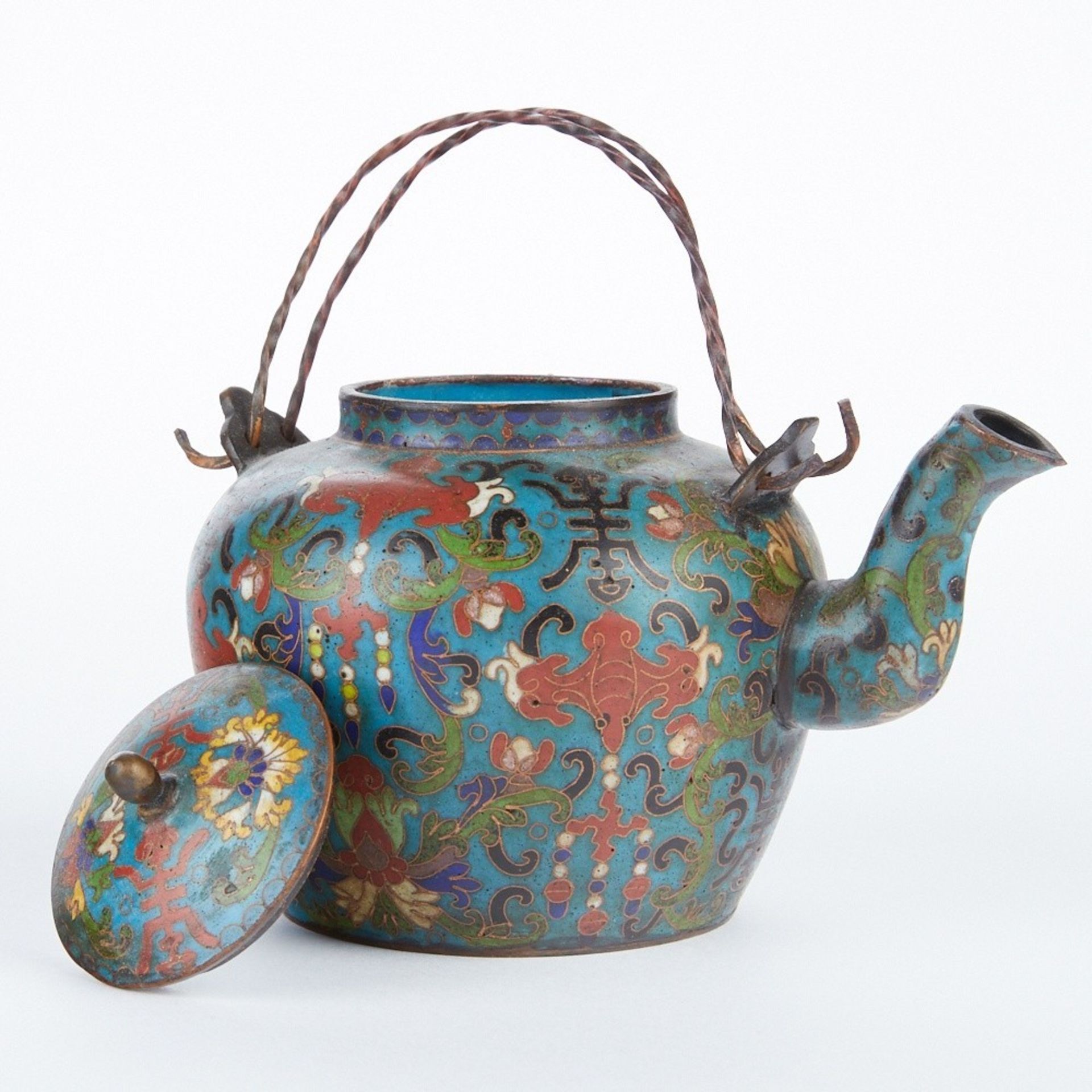 Antique Chinese Cloisonne Teapot - Marked - Image 6 of 8