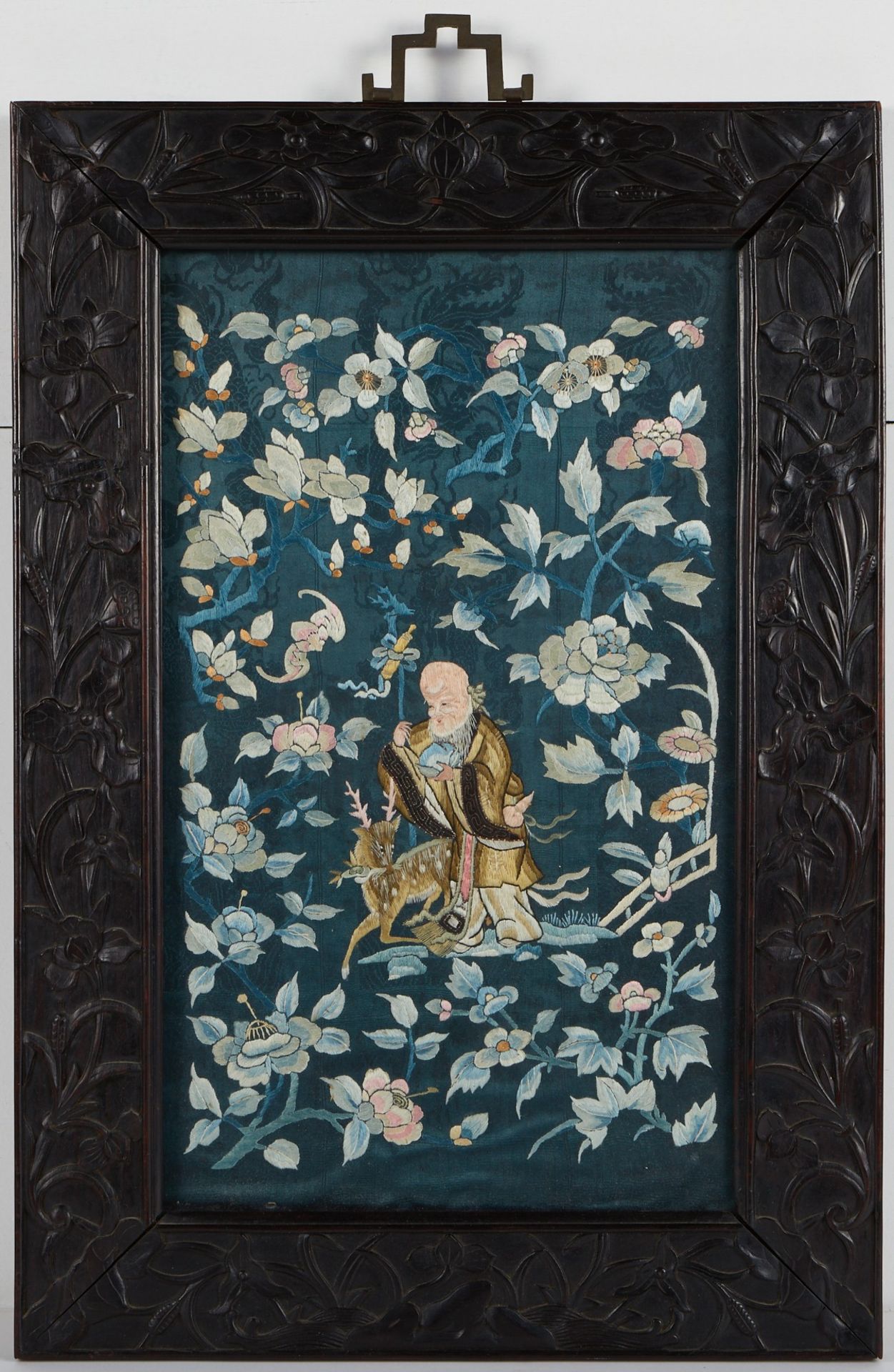 Chinese Framed Silk Embroidery Shoulao