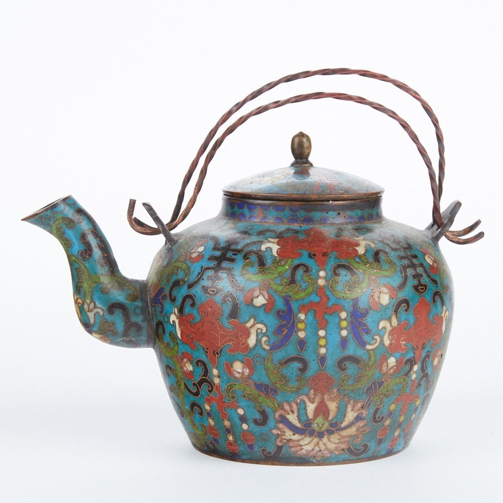 Antique Chinese Cloisonne Teapot - Marked - Bild 4 aus 8