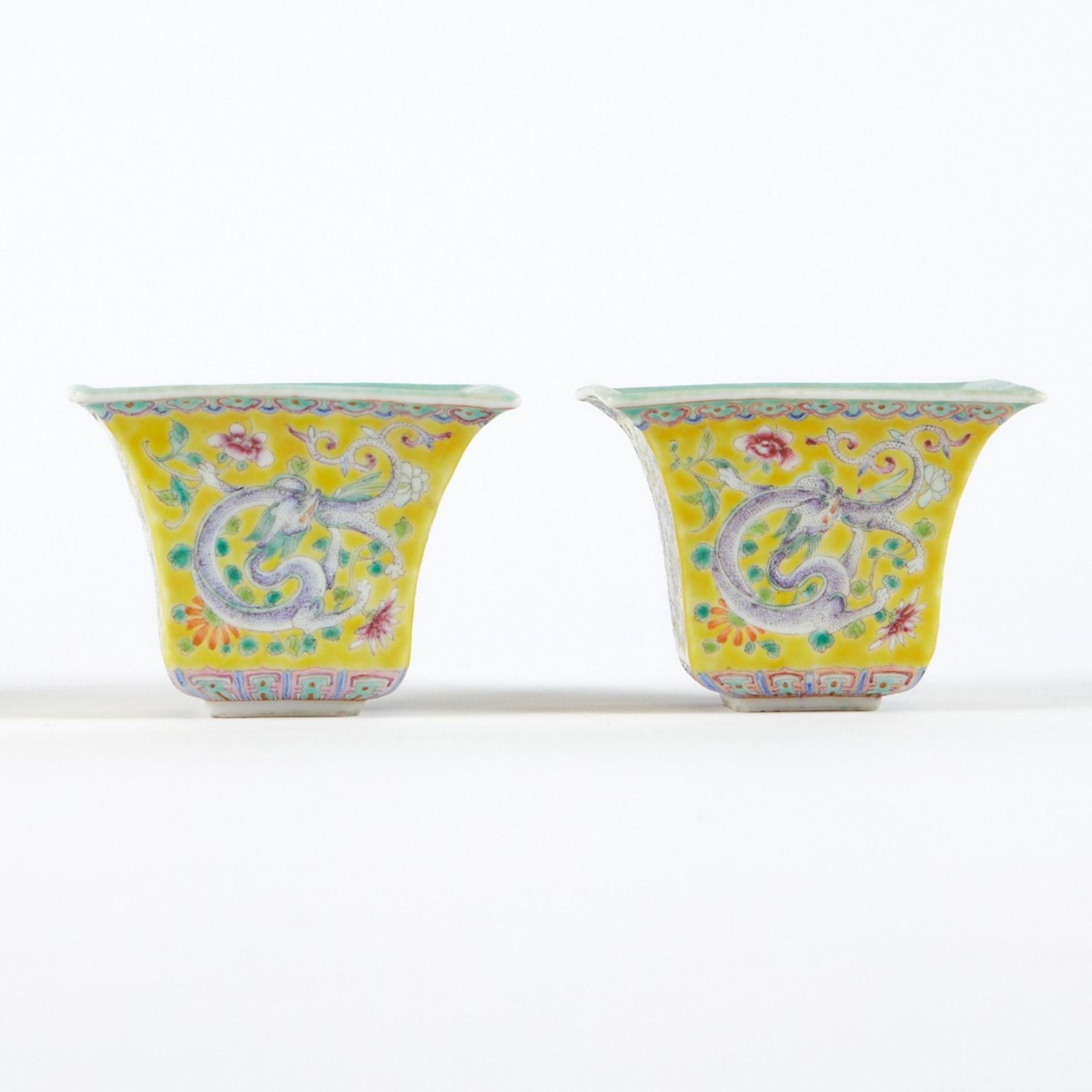 Grp: 3 Guangxu Yellow Square Cups and Footed Cup - Bild 4 aus 16