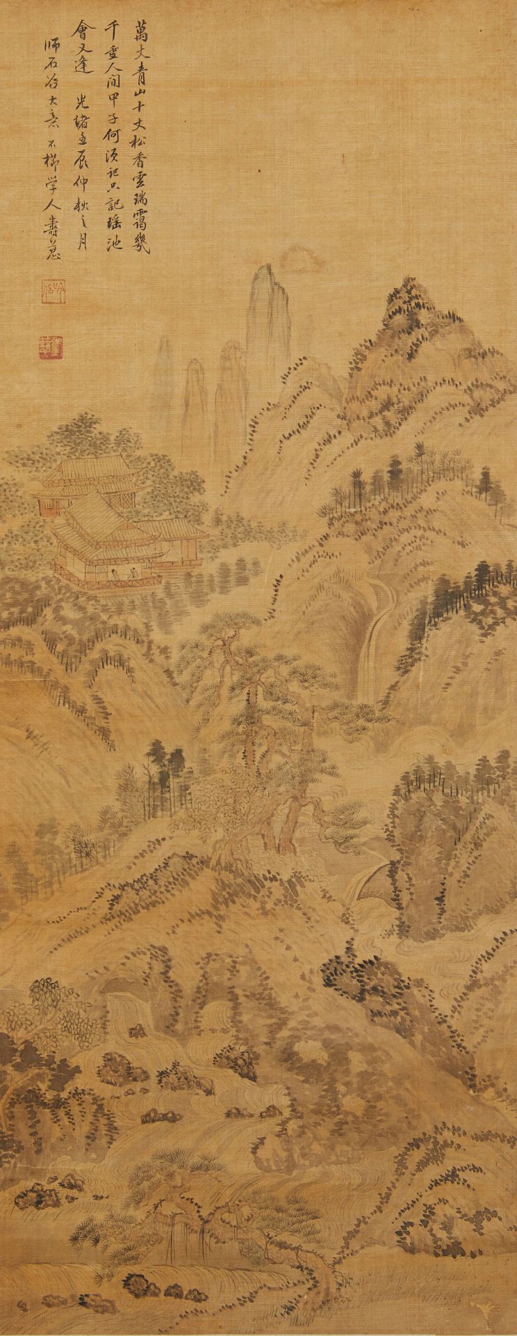 Chinese Hanging Scroll Landscape Painting on Silk - Image 2 of 5