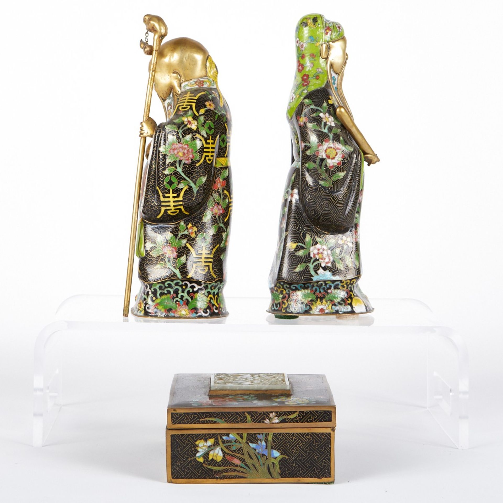 Grp: 3 Chinese Cloisonne Pieces Box & Figures - Bild 4 aus 12