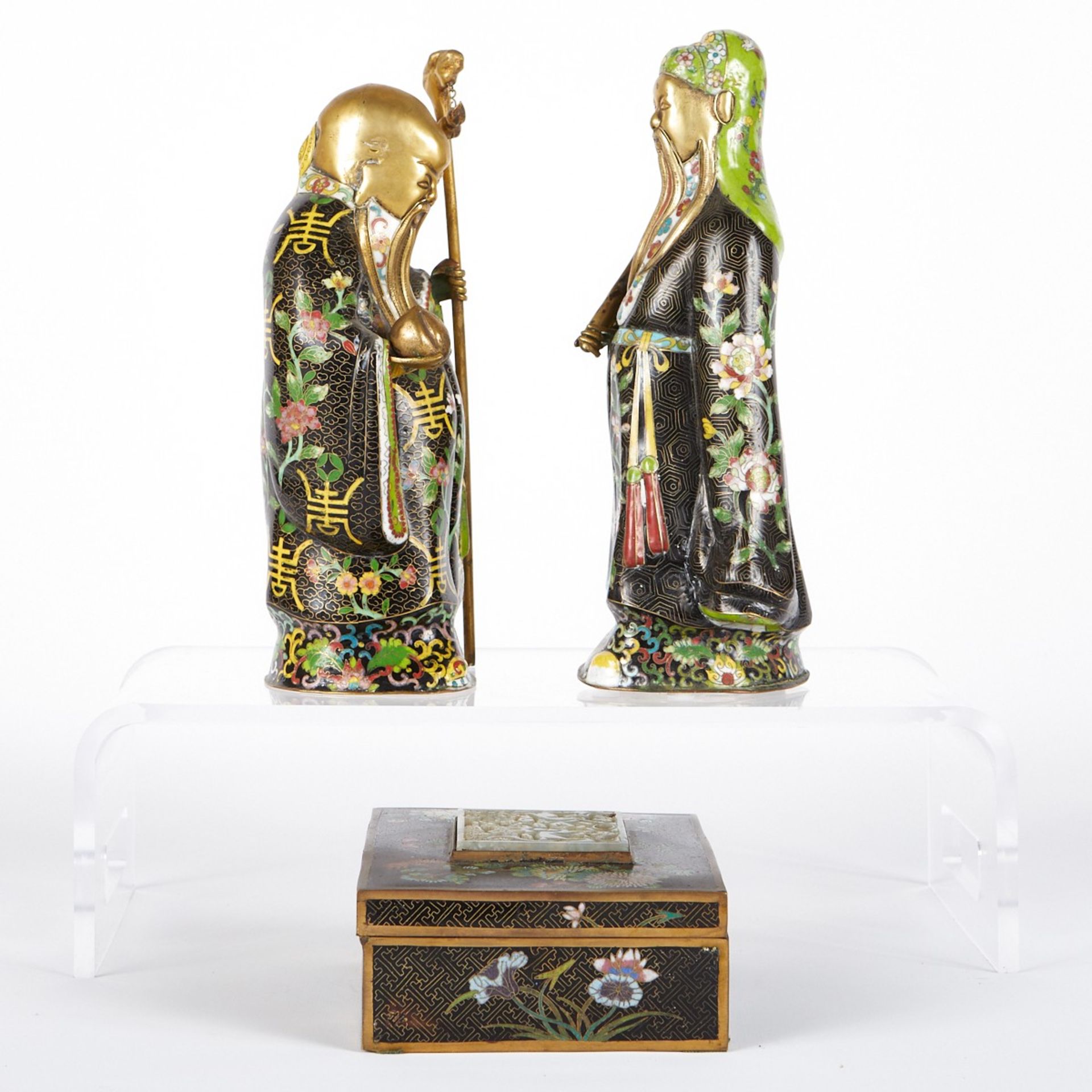 Grp: 3 Chinese Cloisonne Pieces Box & Figures - Image 3 of 12