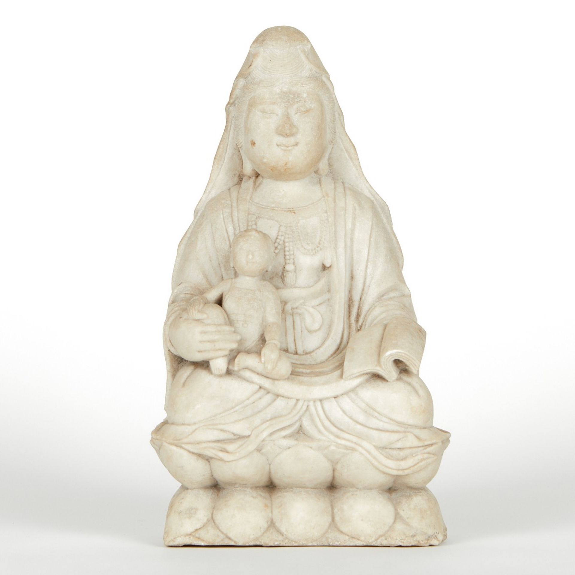 20th c. Stone Carved Guanyin & Baby - Image 2 of 8