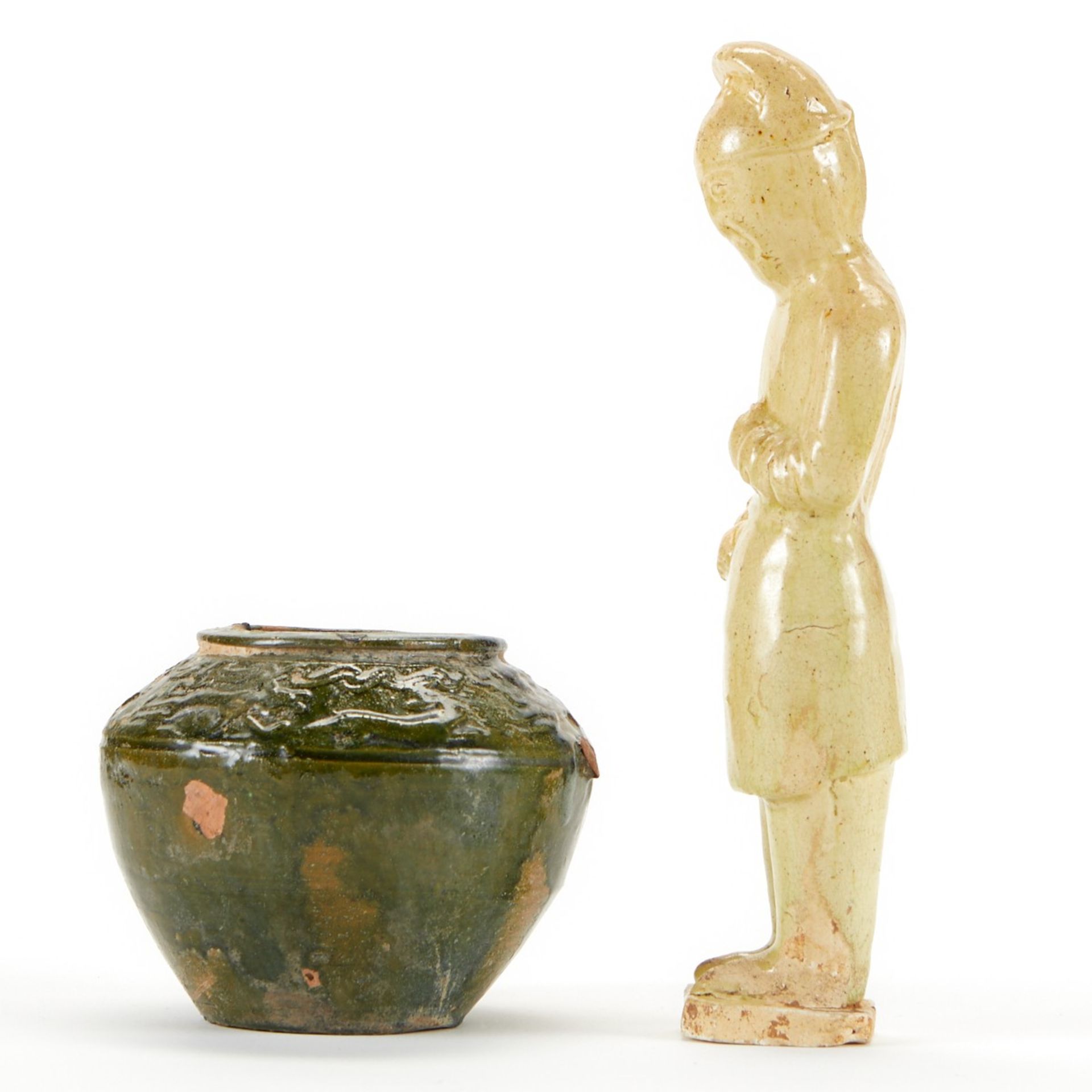 Han Green Vase & Sui Straw Glazed Figure - Image 2 of 10