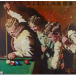 M. Leone Bracker "Play Billiards" Oil on Board