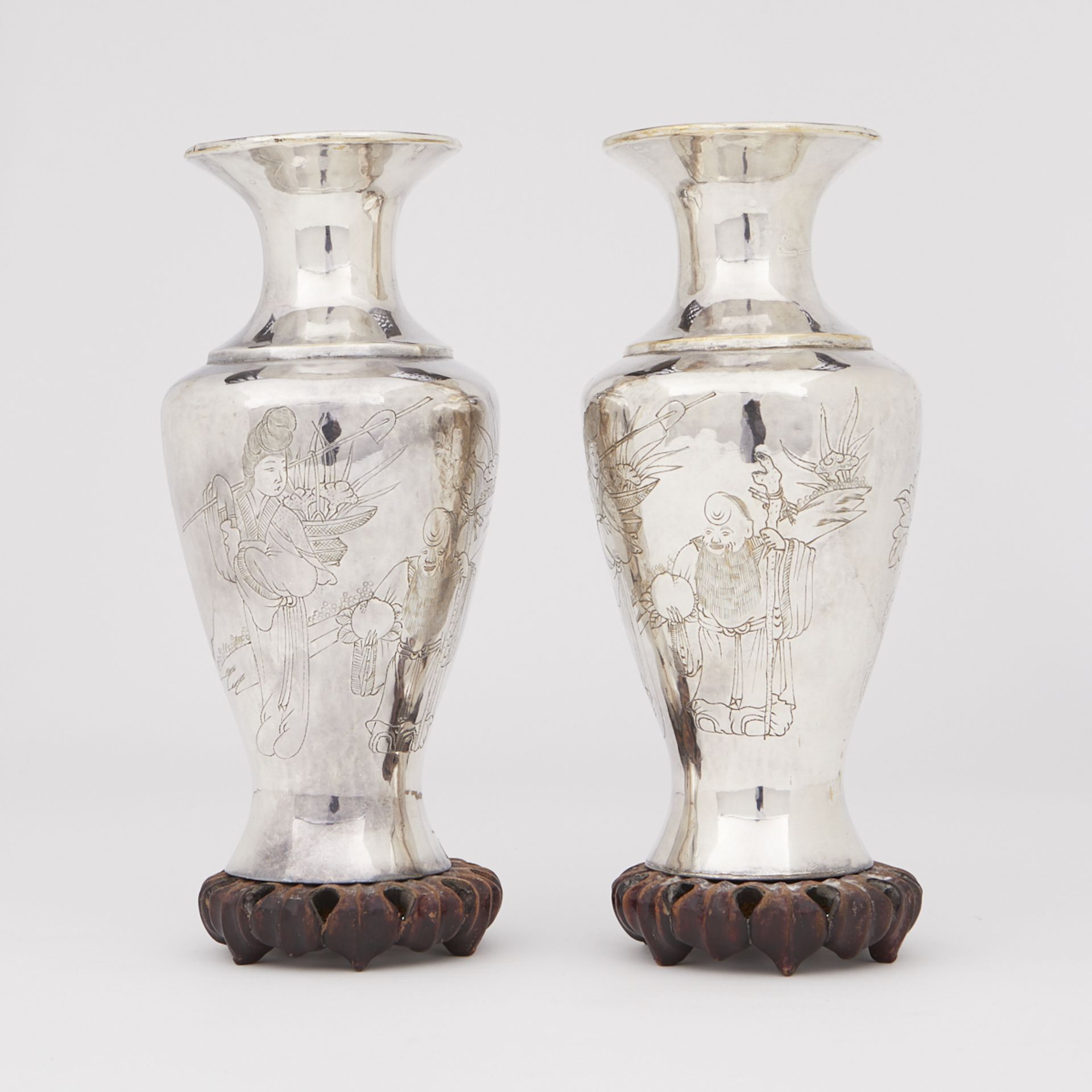 Grp: 7 Chinese Silver Enamel Cups & 2 Vases - Bild 10 aus 14