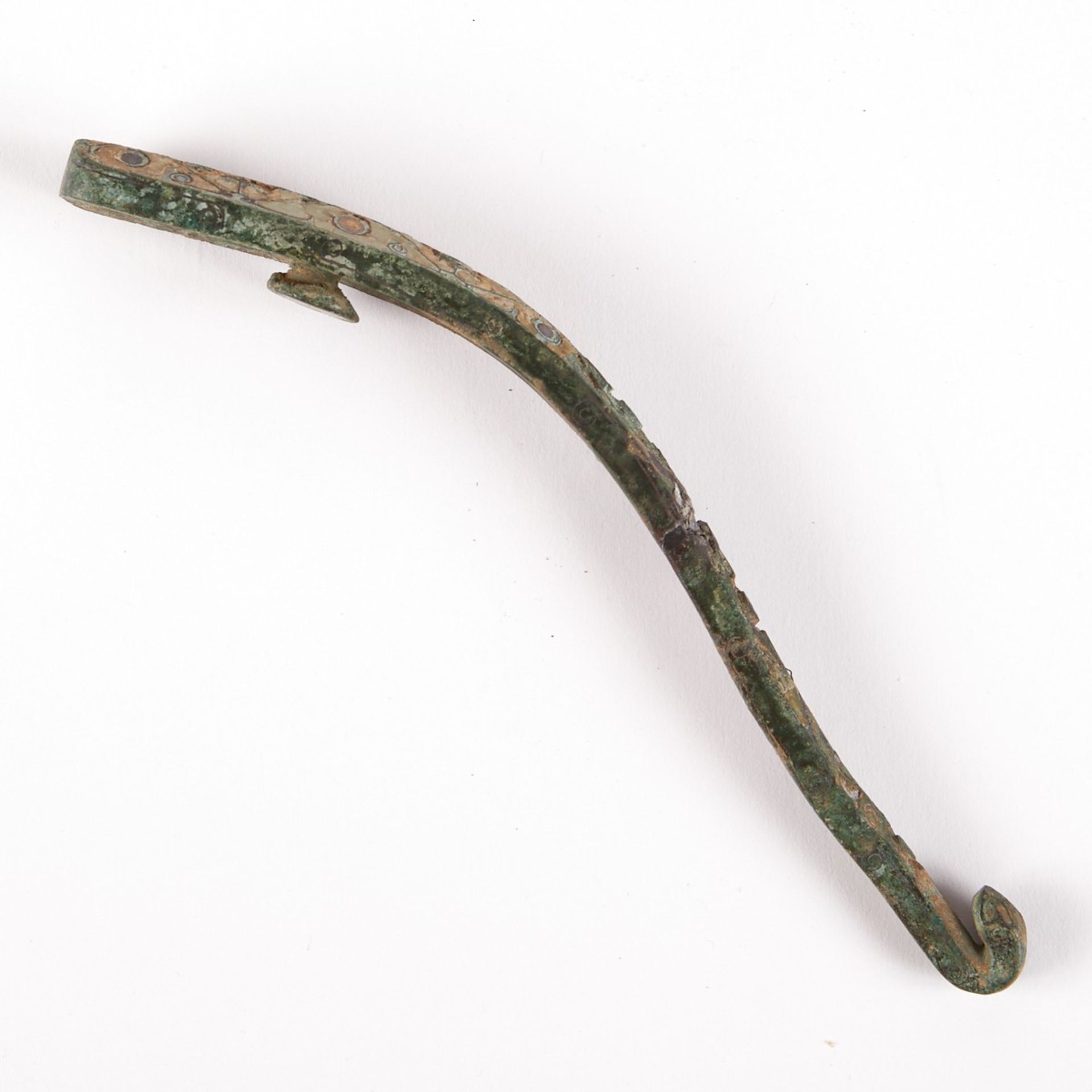 Chinese Inlaid Bronze Belt Hook - Warring States Period - Damaged - Image 3 of 6