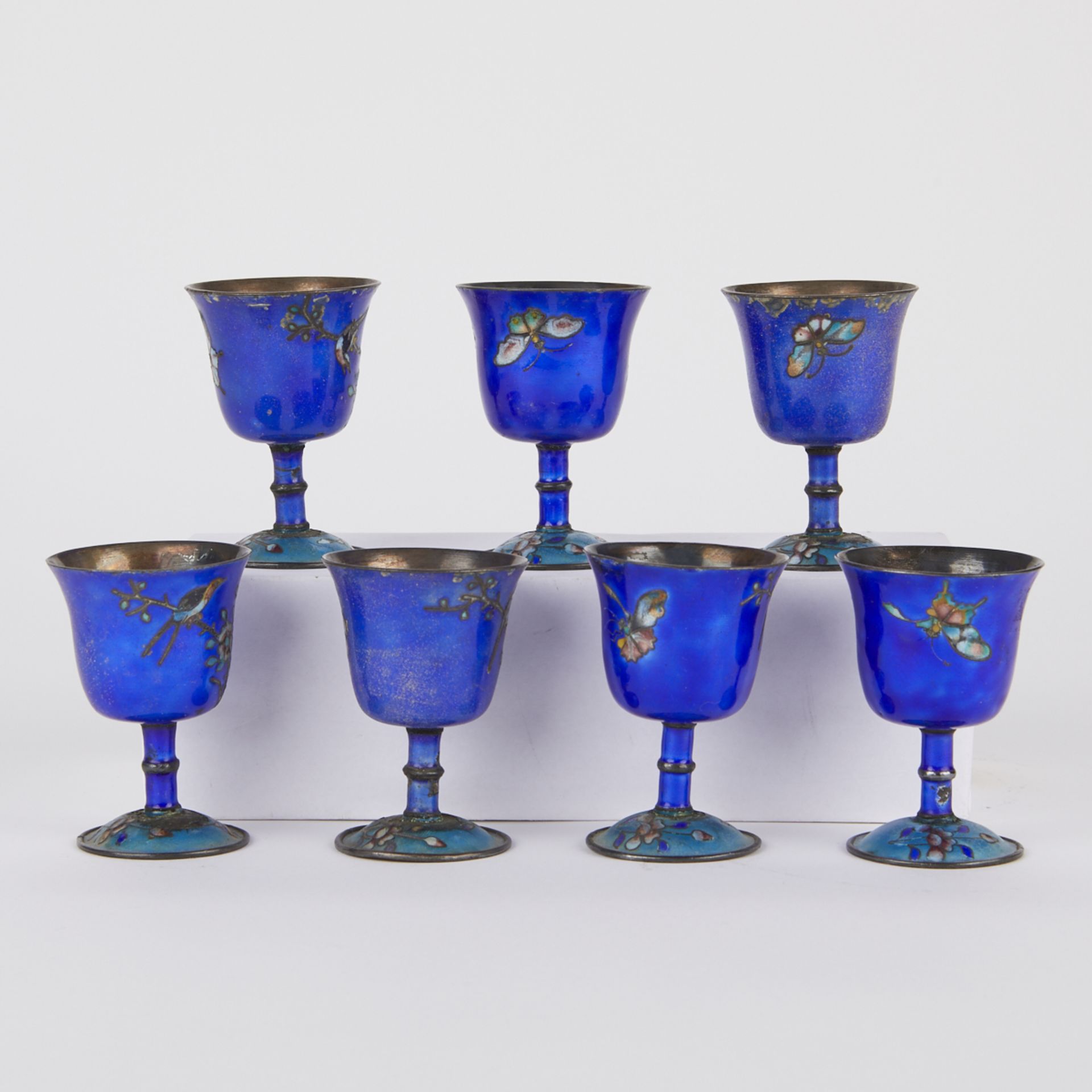 Grp: 7 Chinese Silver Enamel Cups & 2 Vases - Bild 4 aus 14
