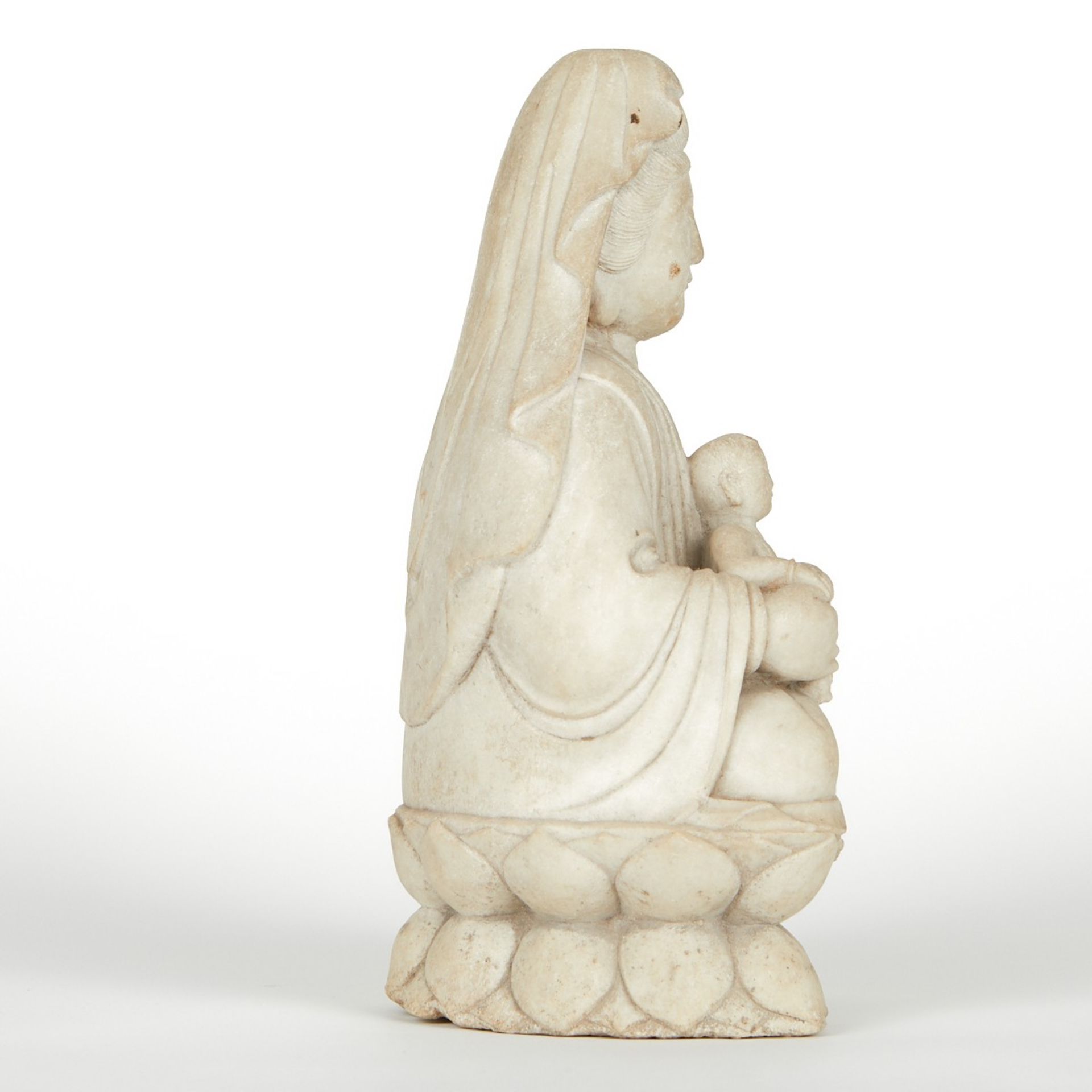 20th c. Stone Carved Guanyin & Baby - Image 5 of 8