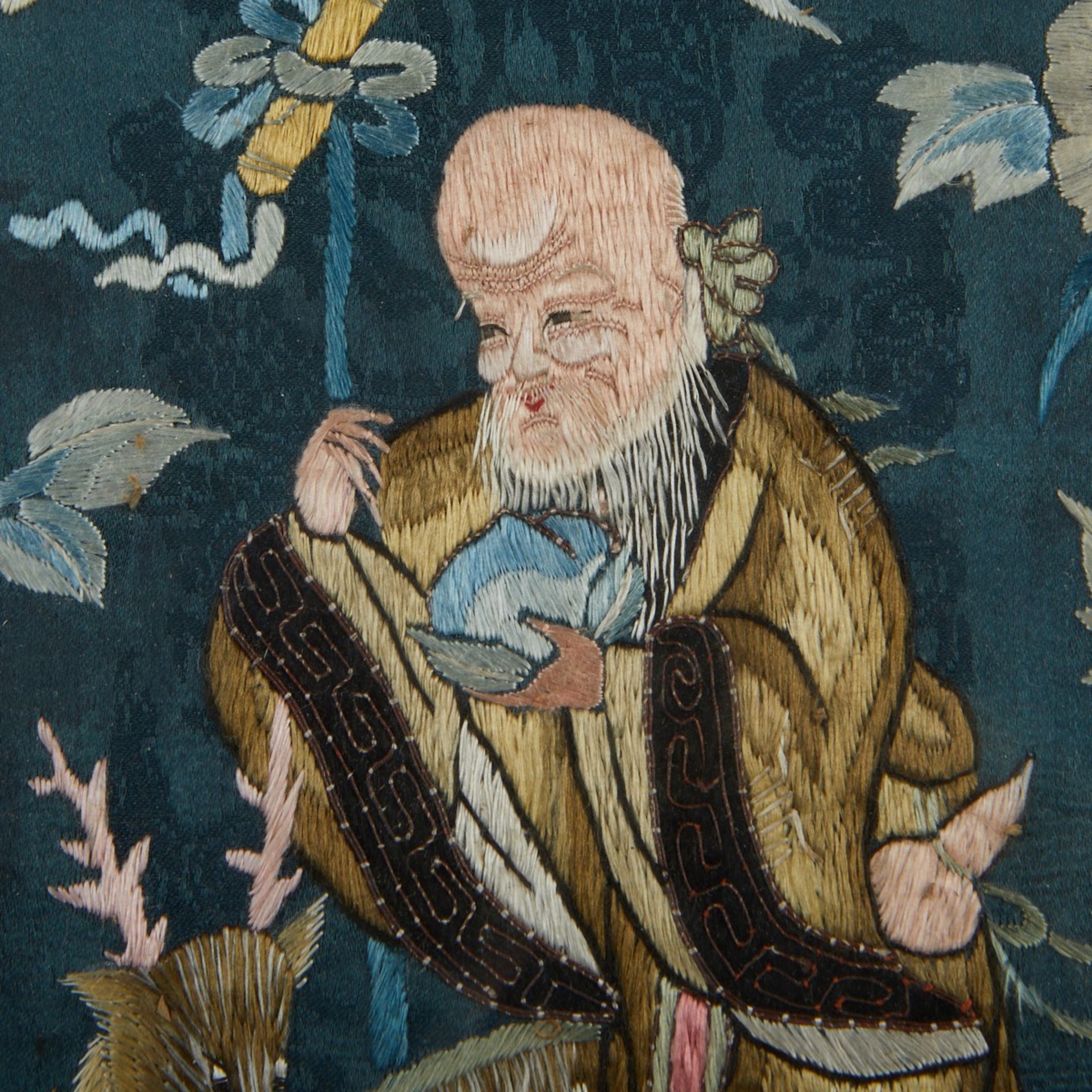 Chinese Framed Silk Embroidery Shoulao - Image 2 of 2