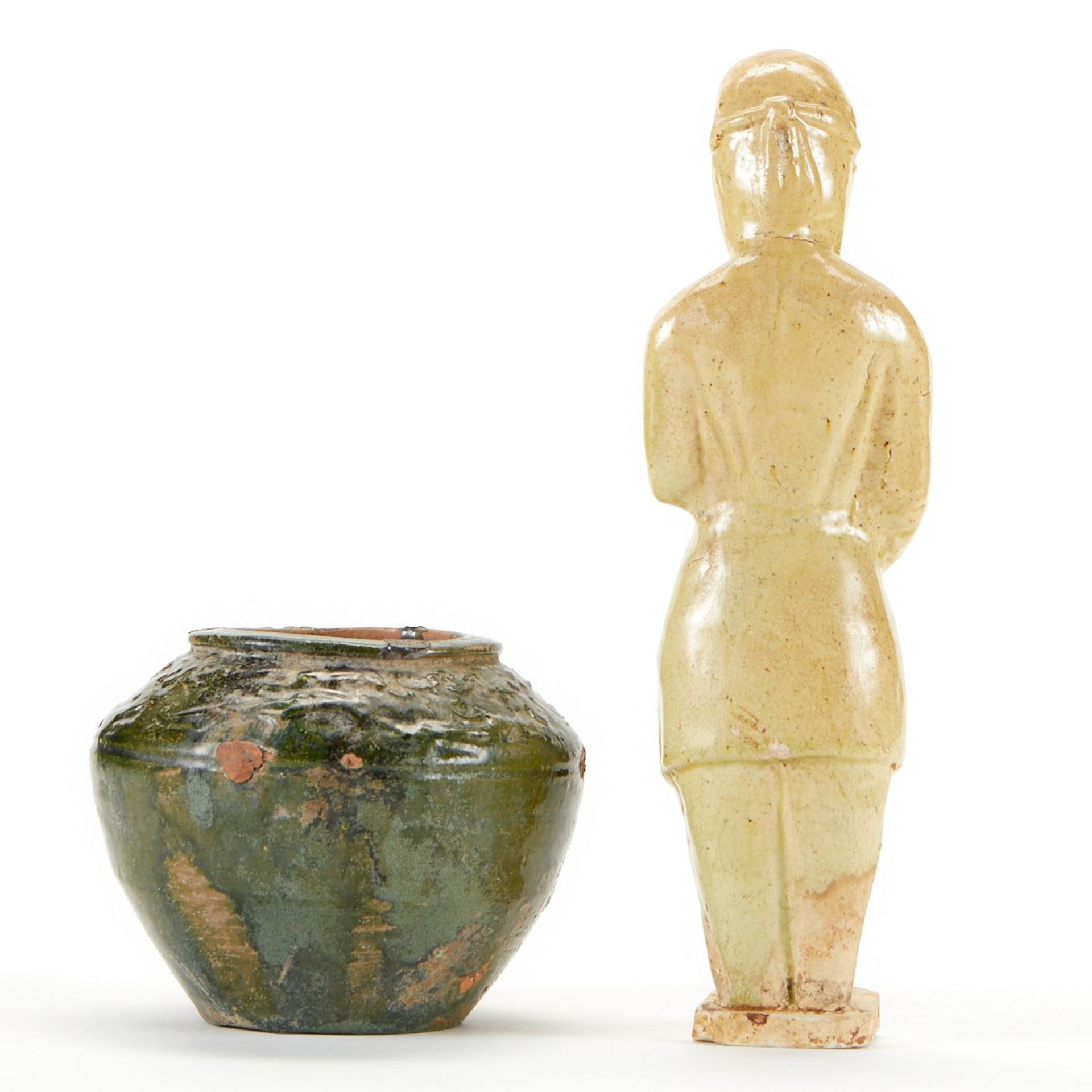 Han Green Vase & Sui Straw Glazed Figure - Image 3 of 10