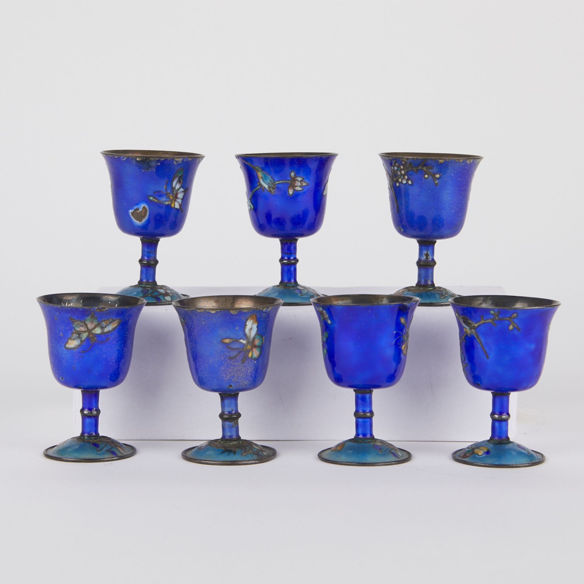 Grp: 7 Chinese Silver Enamel Cups & 2 Vases - Bild 3 aus 14