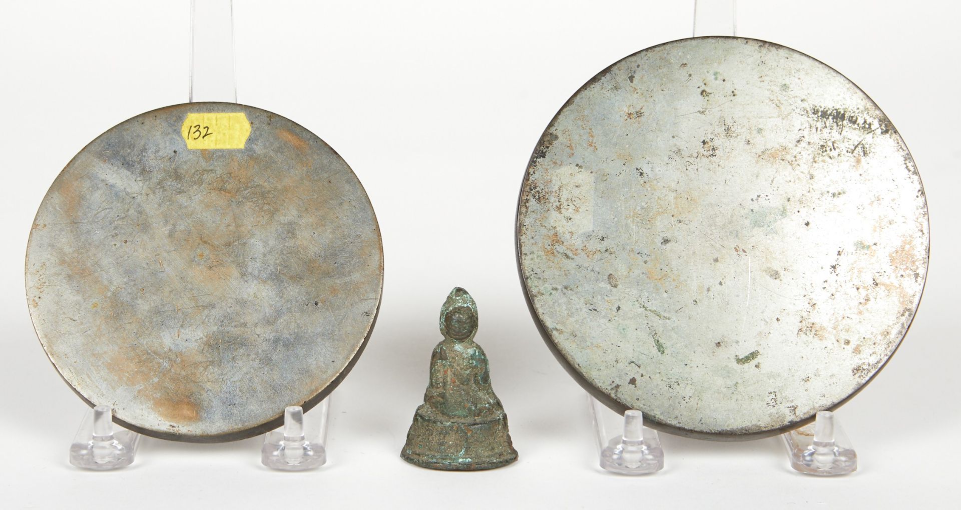 Thai Bronze Buddha w/ 2 Chinese Bronze Mirrors - Image 2 of 6