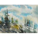 J.R. Hamil "Pine Ridge with Hawk" Watercolor Painting