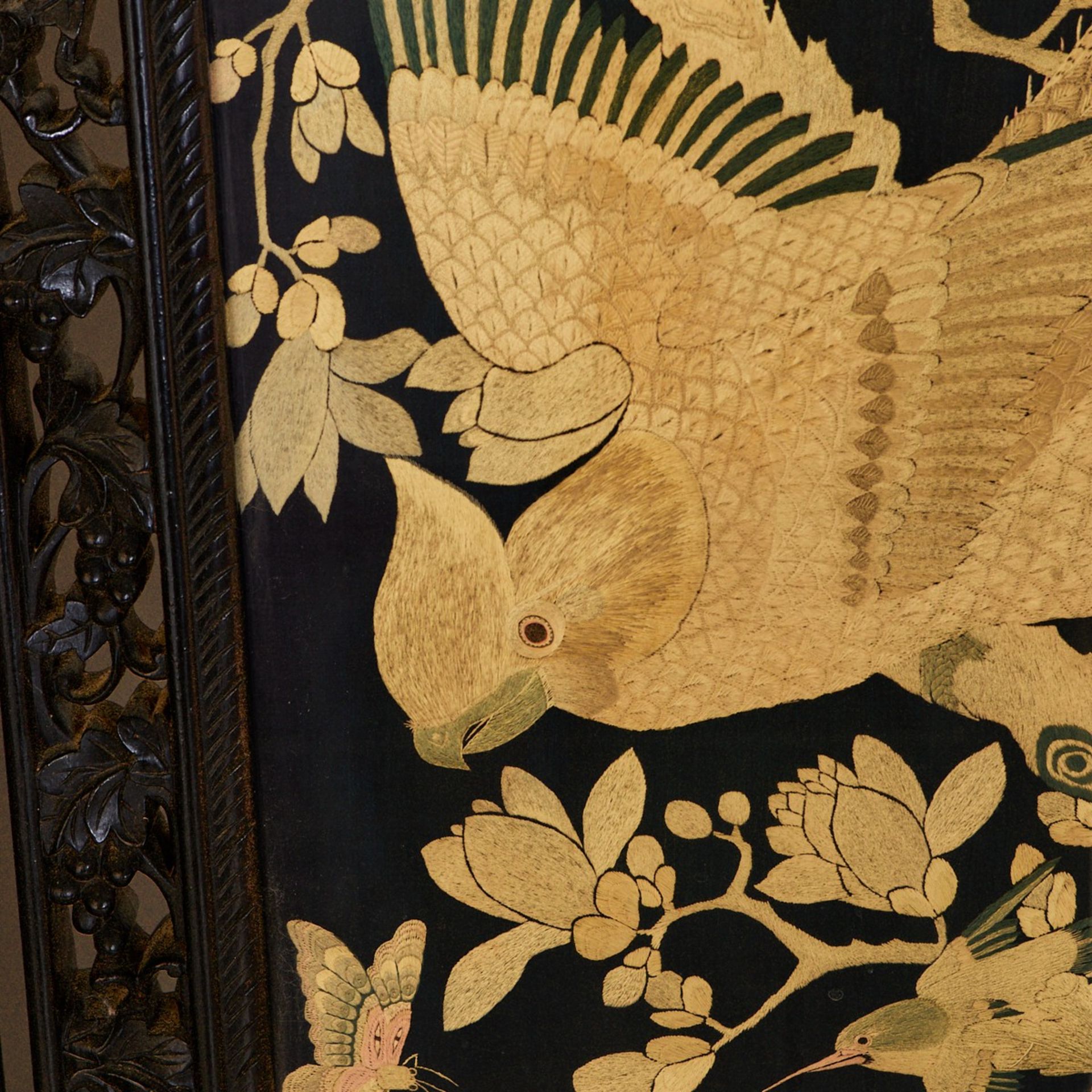 Chinese 4 Panel Floor Screen - Embroidered - Image 7 of 7