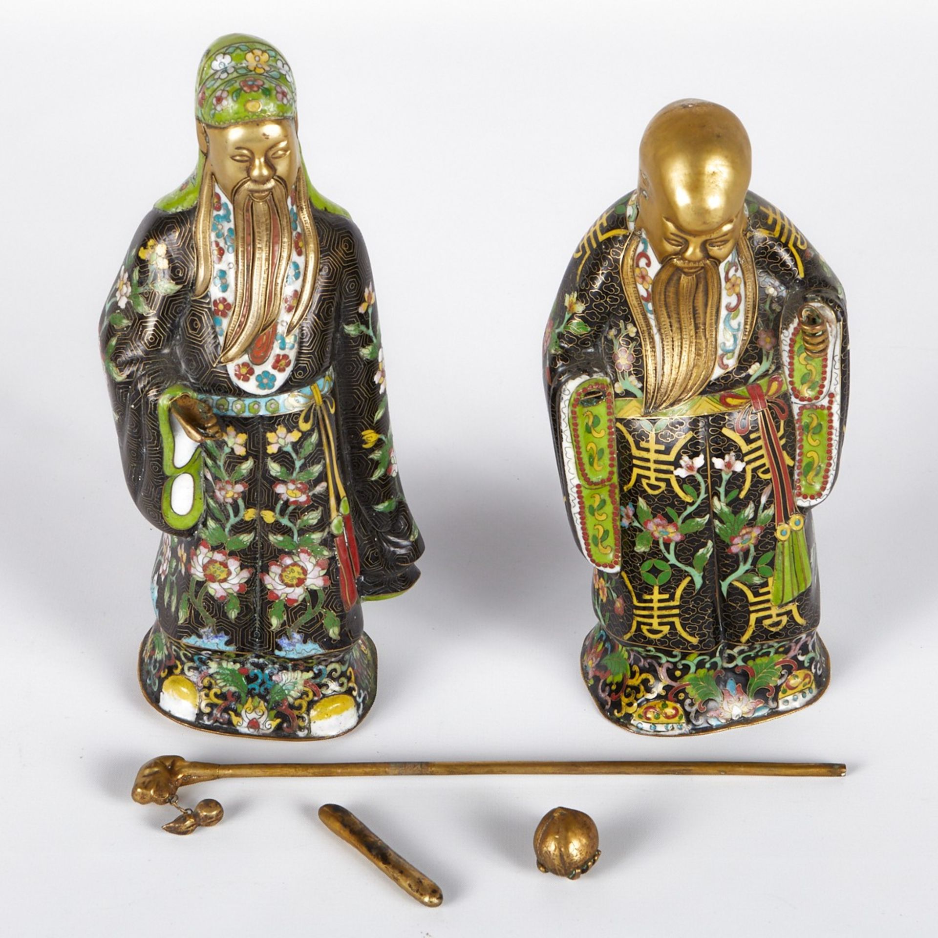Grp: 3 Chinese Cloisonne Pieces Box & Figures - Bild 9 aus 12