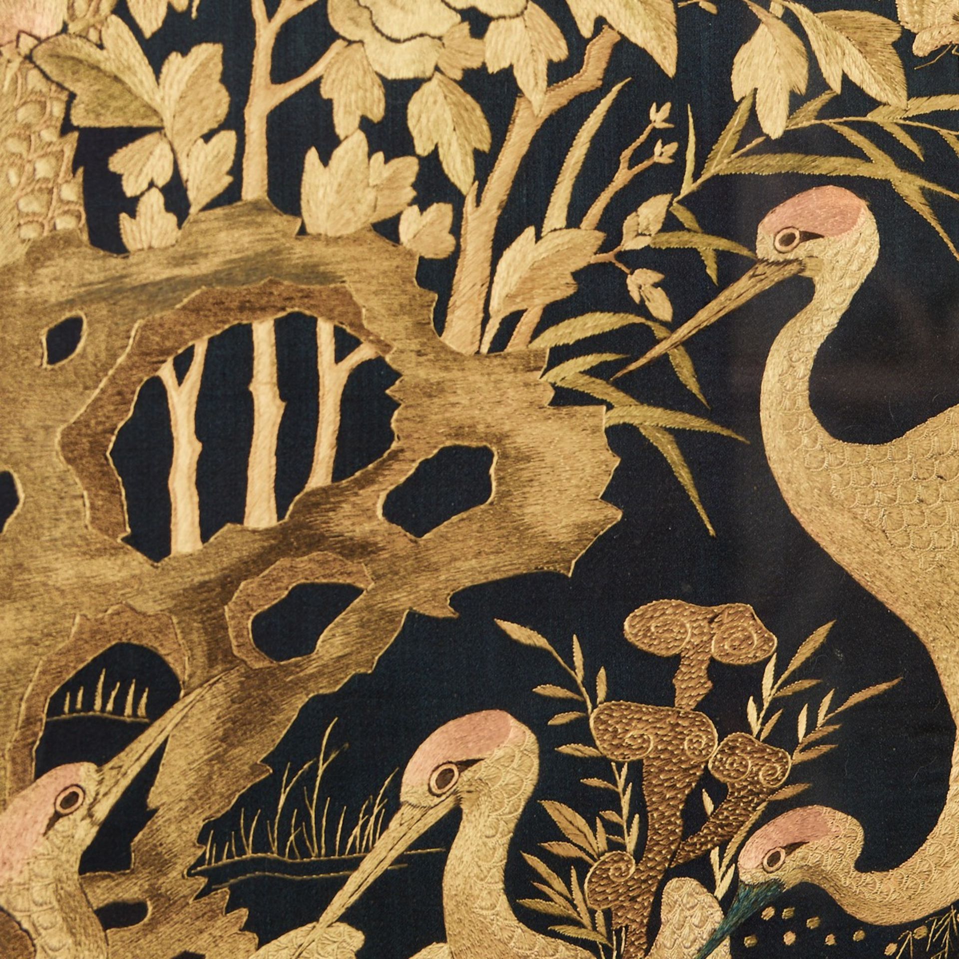 Chinese 4 Panel Floor Screen - Embroidered - Image 6 of 7