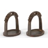 Pr Chinese Inlaid Bronze Stirrups