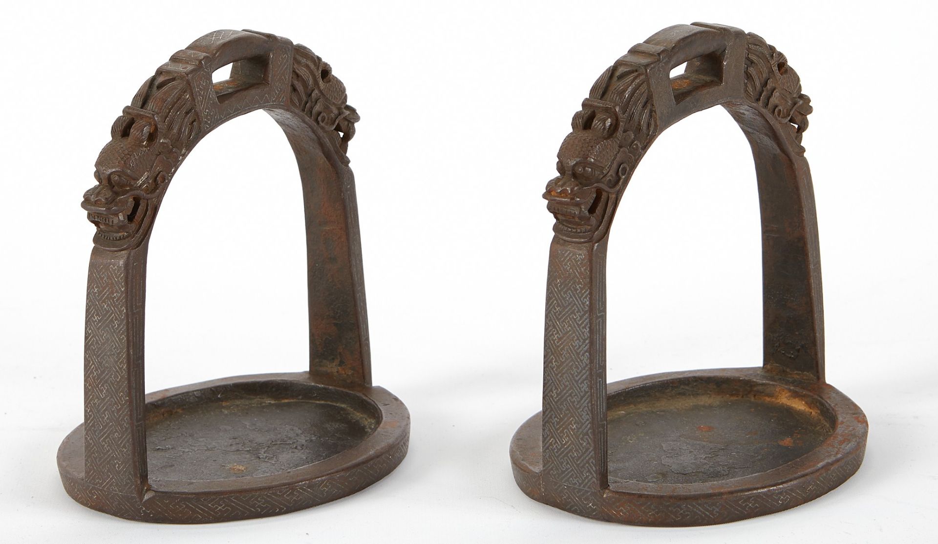 Pr Chinese Inlaid Bronze Stirrups