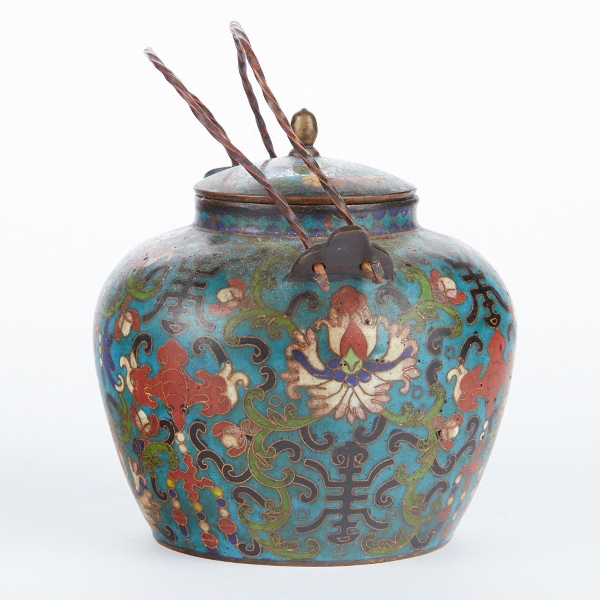 Antique Chinese Cloisonne Teapot - Marked - Bild 5 aus 8