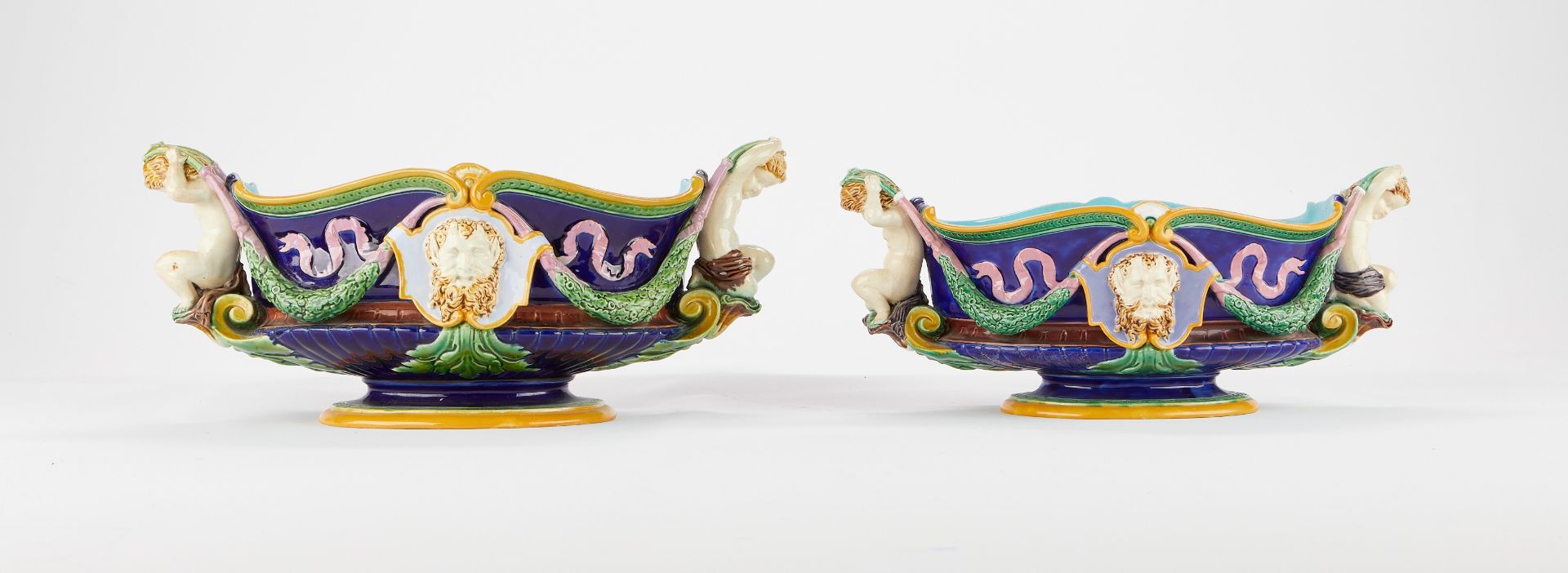 Pr: Minton Majolica Jardinieres w/ Satyrs & Putti - Bild 2 aus 11