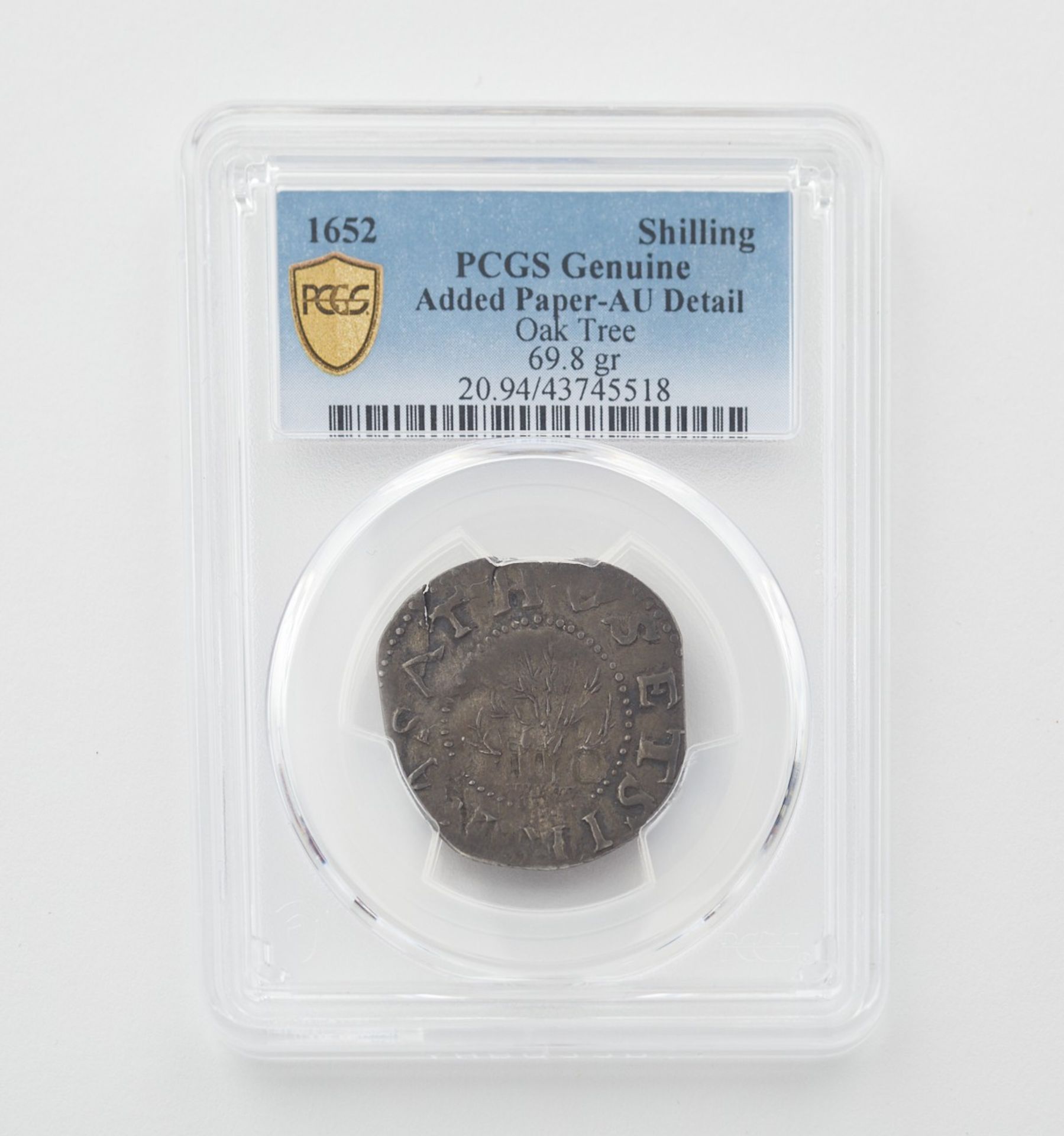 1652 Oak Tree Shilling PCGS Genuine N94 - Bild 2 aus 3