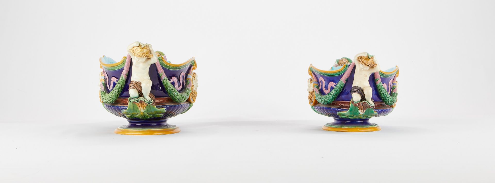 Pr: Minton Majolica Jardinieres w/ Satyrs & Putti - Bild 5 aus 11