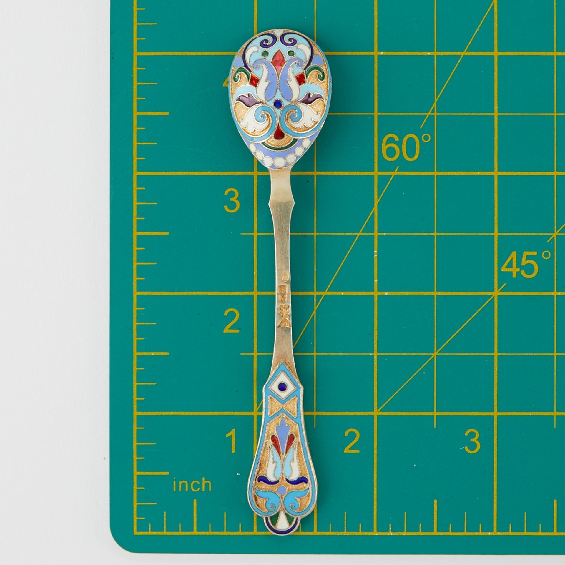 Grp: 12 Russian Silver Enamel Spoons & Case - Bild 4 aus 7