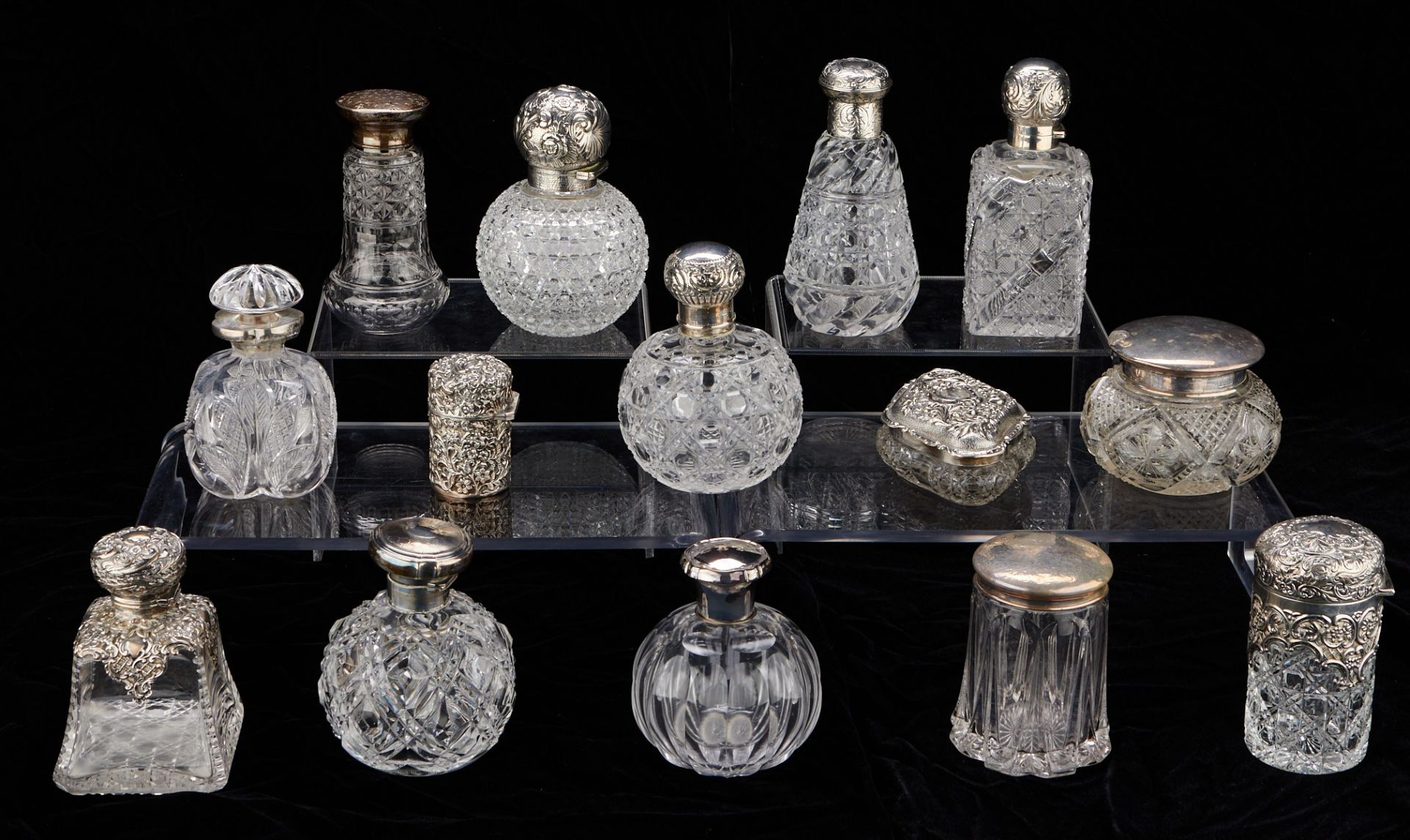 Grp: 14 Cut Crystal & Silver Perfume Bottles - Bild 3 aus 22