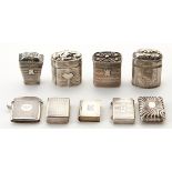 Grp: 9 Silver Match Cases, Pill Boxes, & Stamp Cases