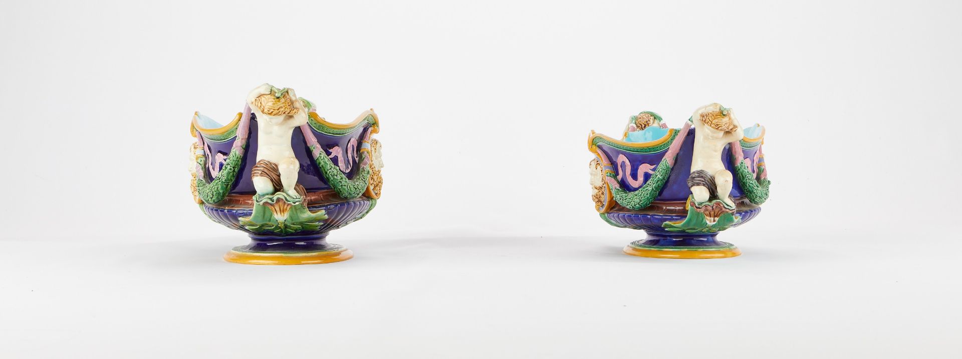 Pr: Minton Majolica Jardinieres w/ Satyrs & Putti - Bild 4 aus 11