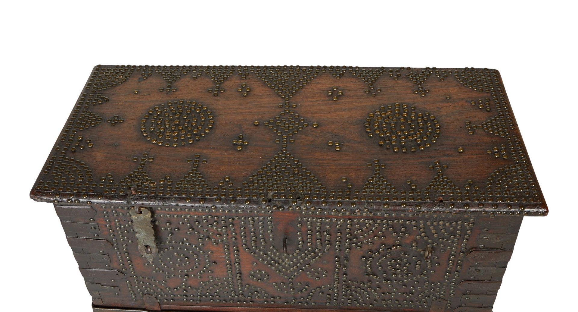 19th c. Studded Hardwood Chest w/ Iron Stand - Bild 12 aus 12