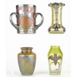 Grp: 4 Art Nouveau Glass Vases Silver Overlay