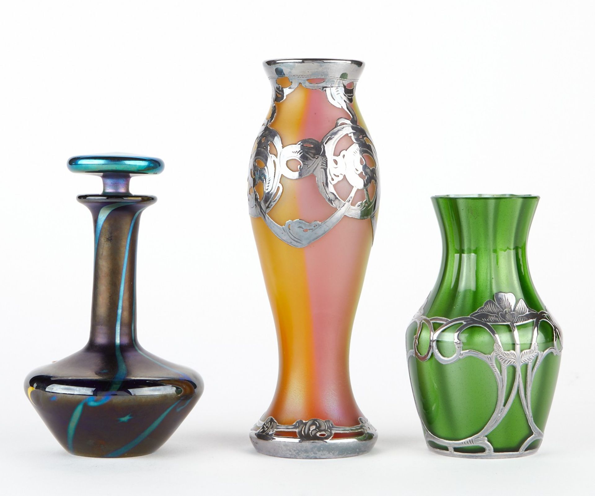 Grp: Perfume Bottle & 2 Art Nouveau Vases Tiffany - Bild 3 aus 8