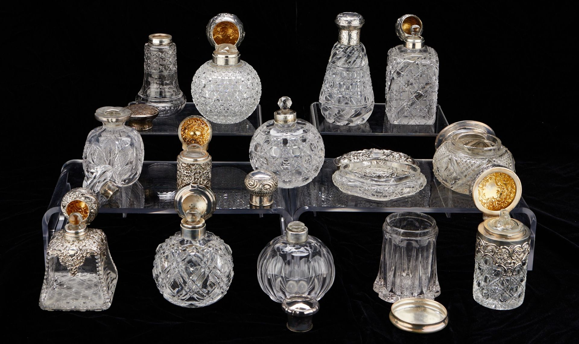 Grp: 14 Cut Crystal & Silver Perfume Bottles - Bild 2 aus 22