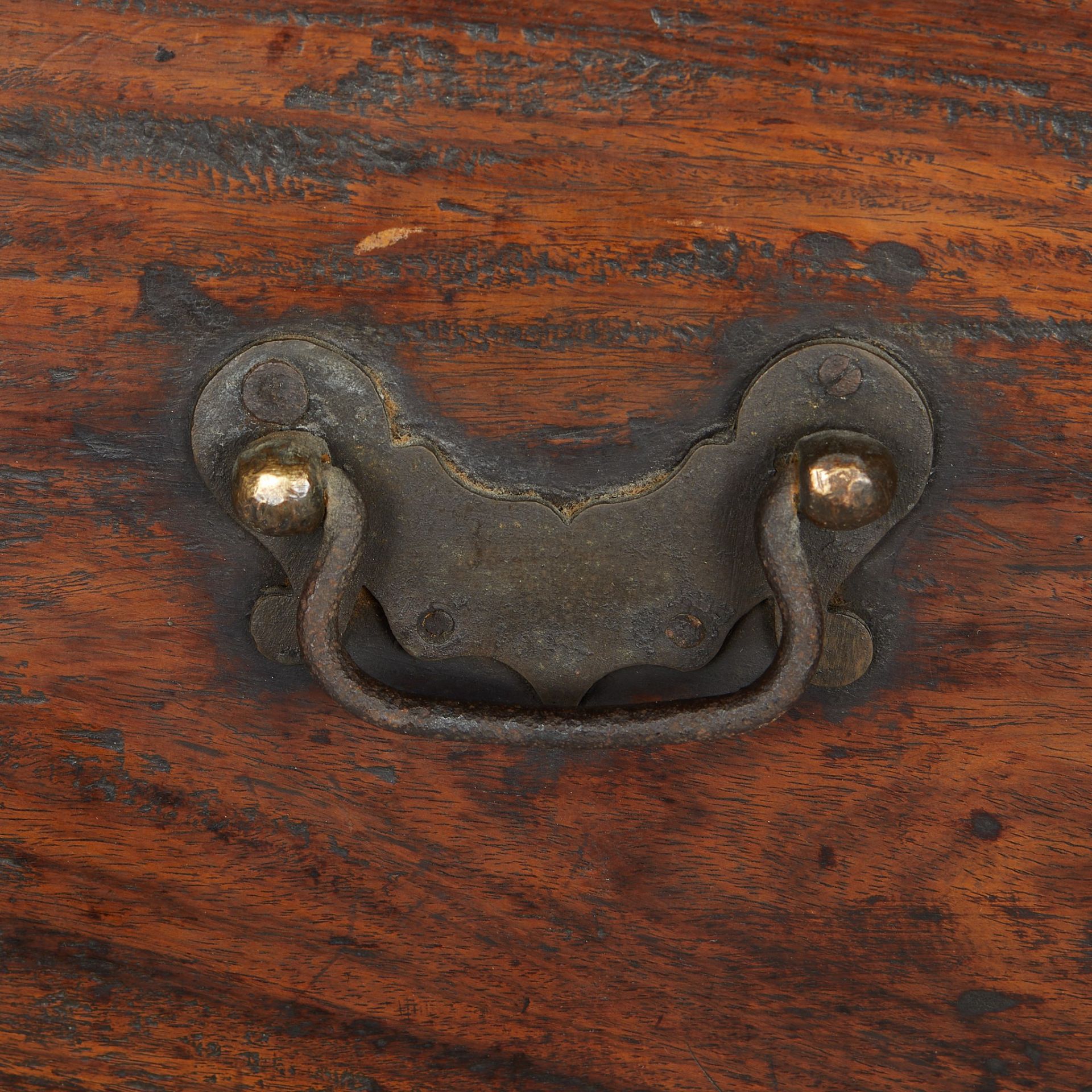 19th c. Studded Hardwood Chest w/ Iron Stand - Bild 8 aus 12