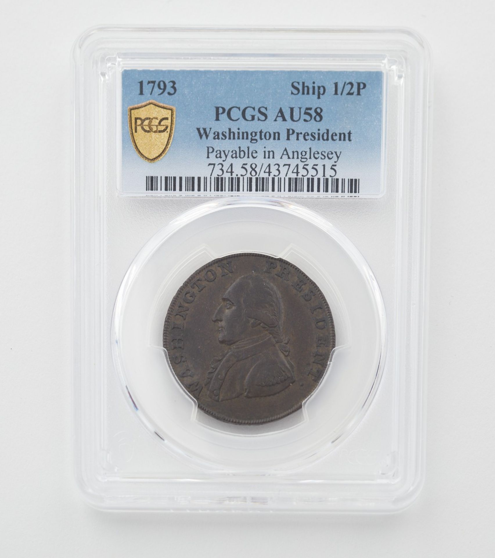 1793 Washington Ship Half Penny PCGS AU58 - Bild 2 aus 2