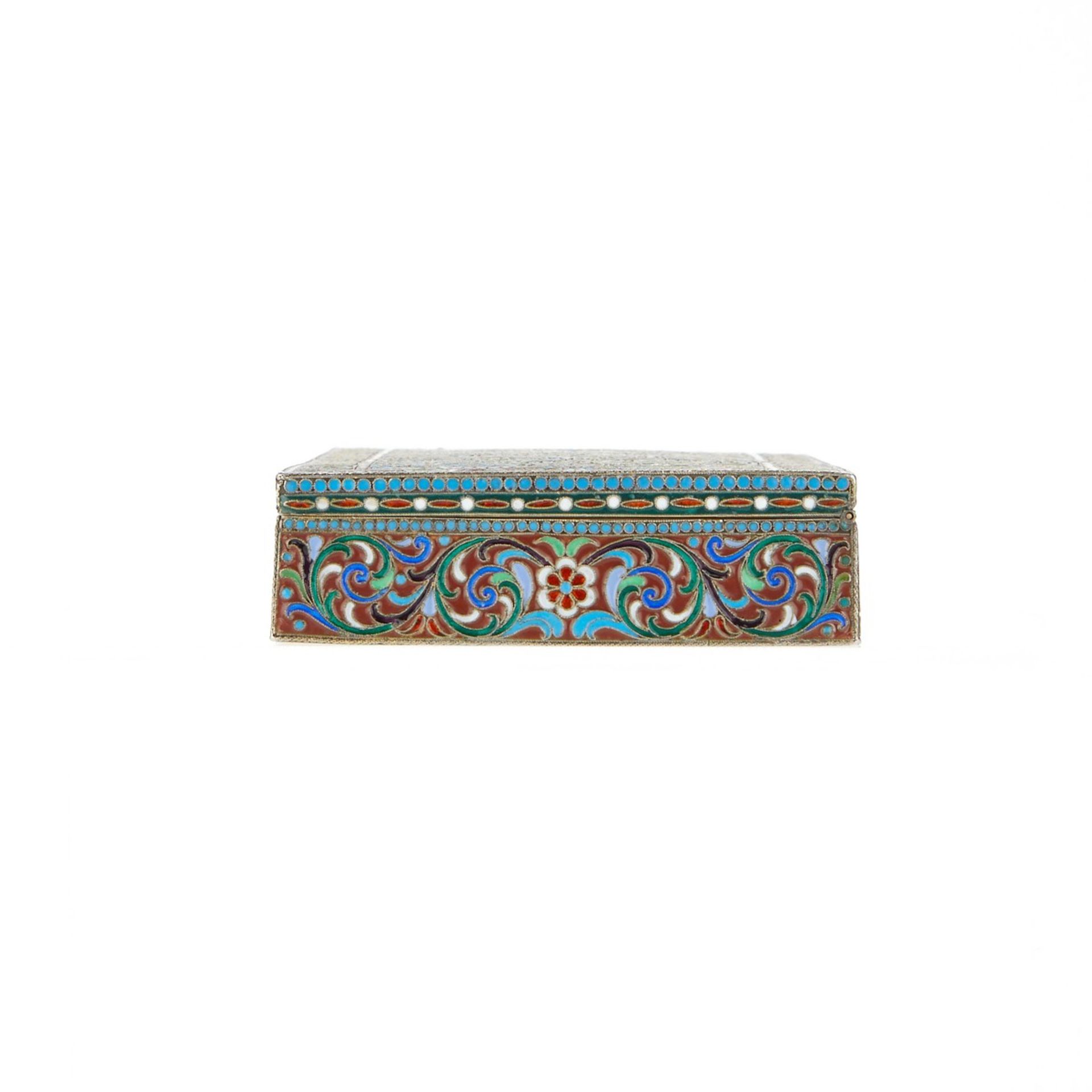 Russian Enameled Silver Tabletop Cigarette Box - Image 6 of 17