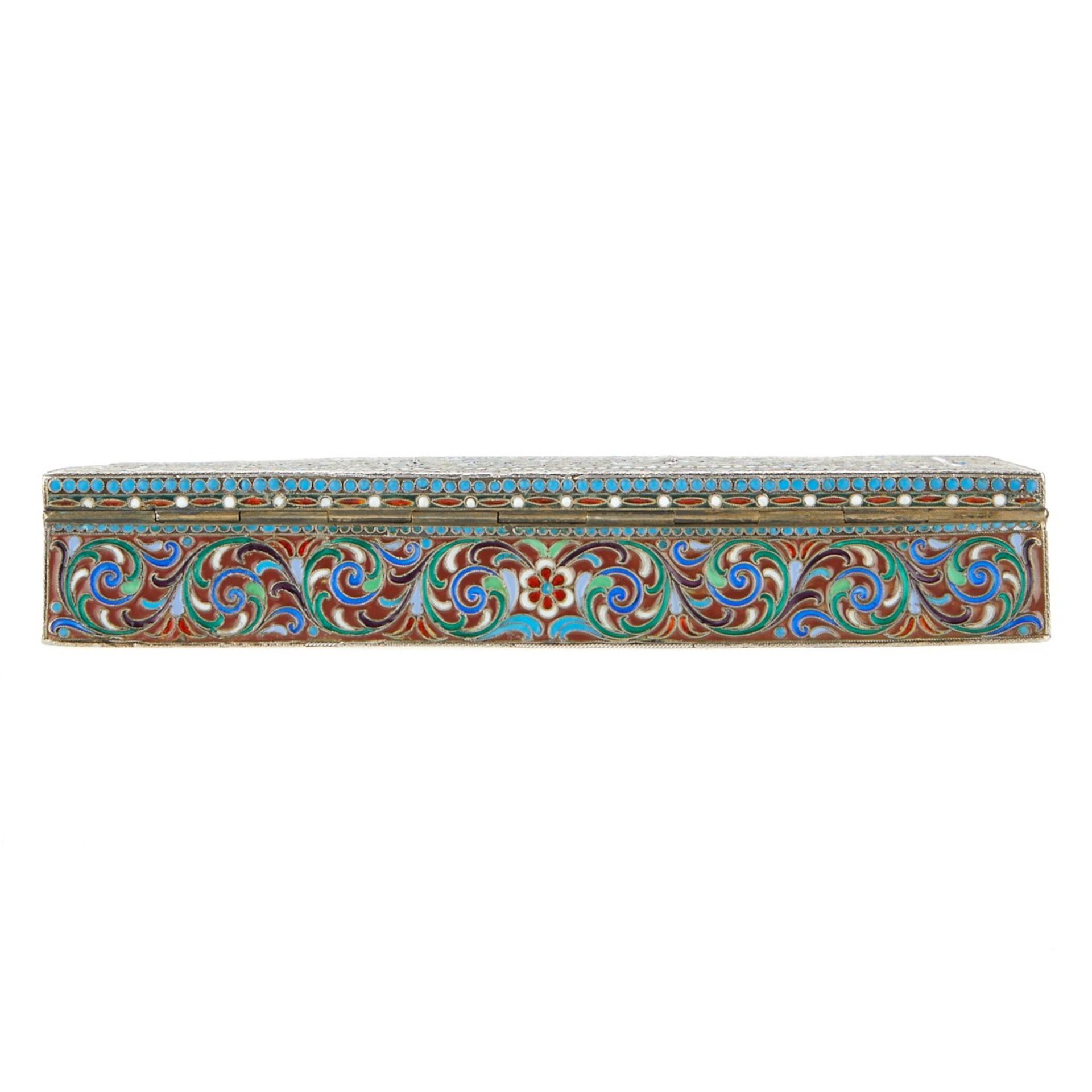 Russian Enameled Silver Tabletop Cigarette Box - Image 5 of 17