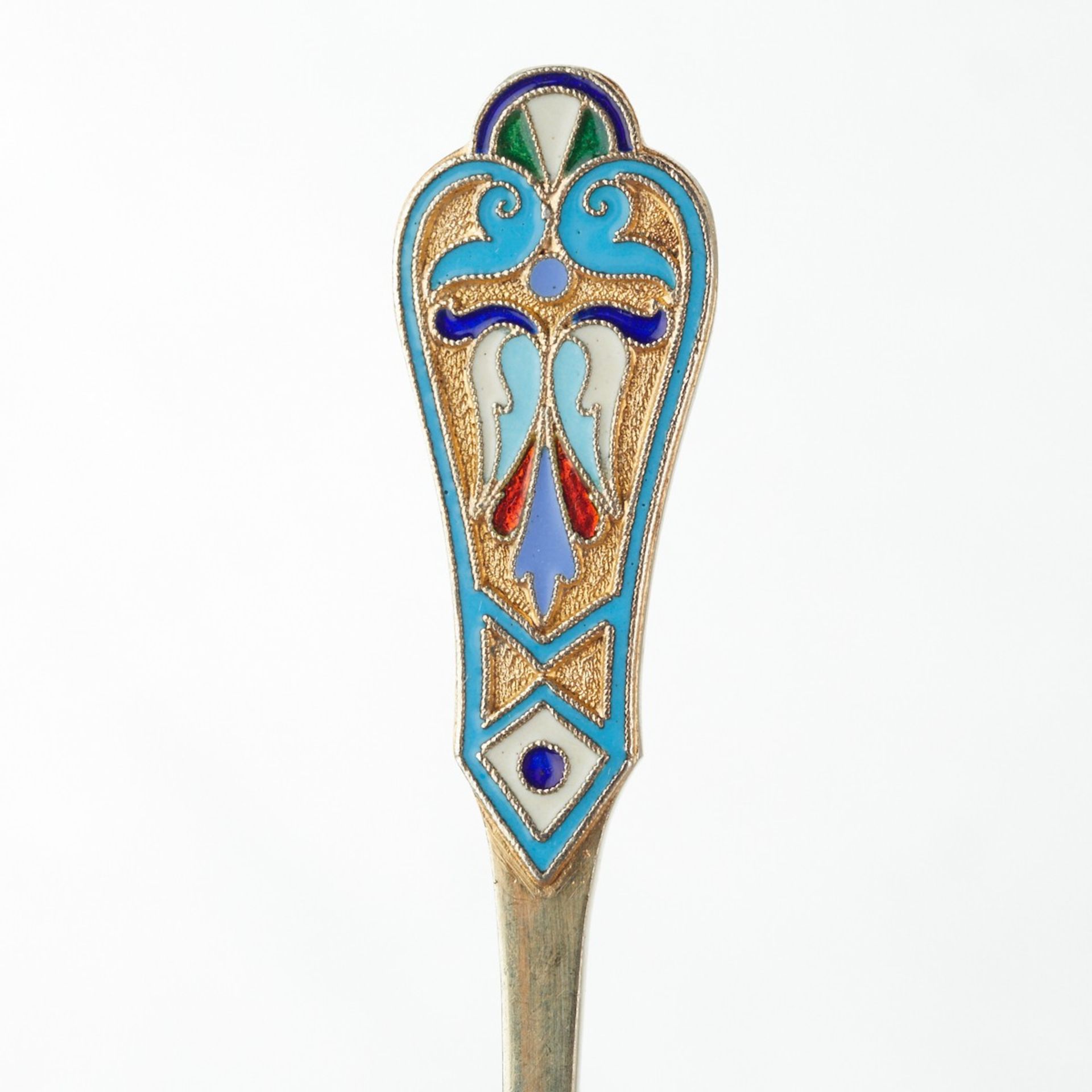 Grp: 12 Russian Silver Enamel Spoons & Case - Image 5 of 7