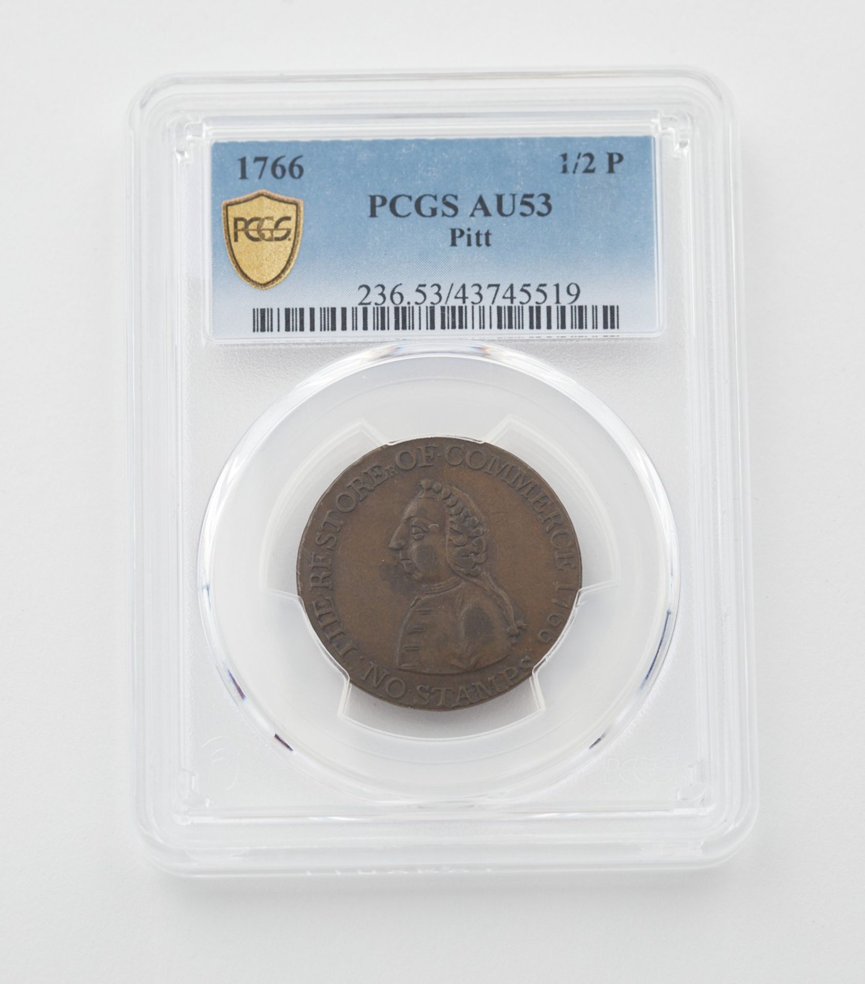 1766 William Pitt Token Half Penny PCGS AU53 - Bild 2 aus 2