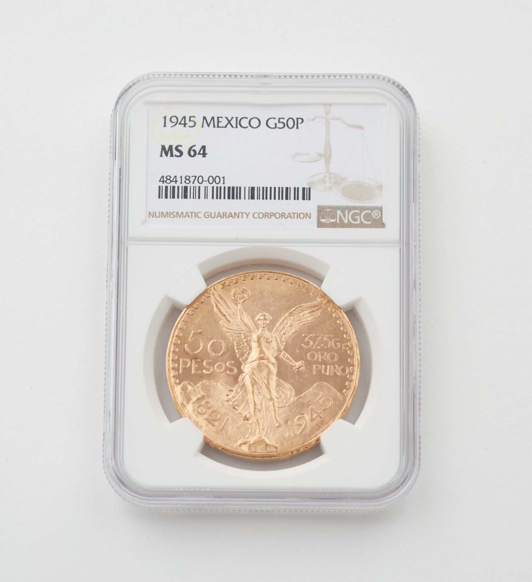 1945 Mexico 50 Pesos Gold Coin NGC MS64