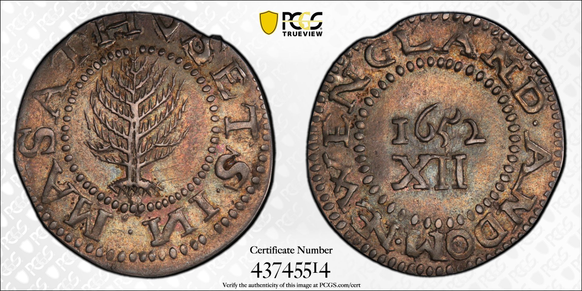 1652 Pine Tree Shilling Large Planchet PCGS AU55